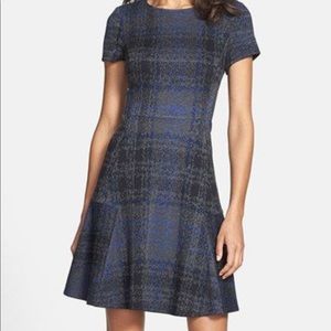 Betsey Johnson Fit and Flare Plaid Dress Blue/Gray